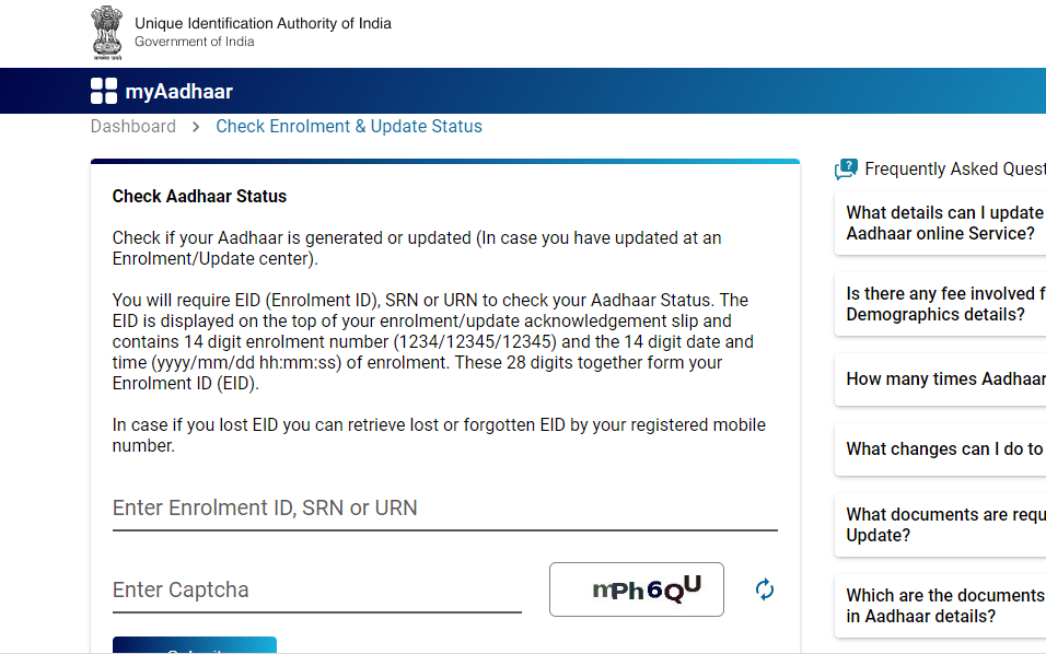 Check the Status of an Aadhaar Application Online?