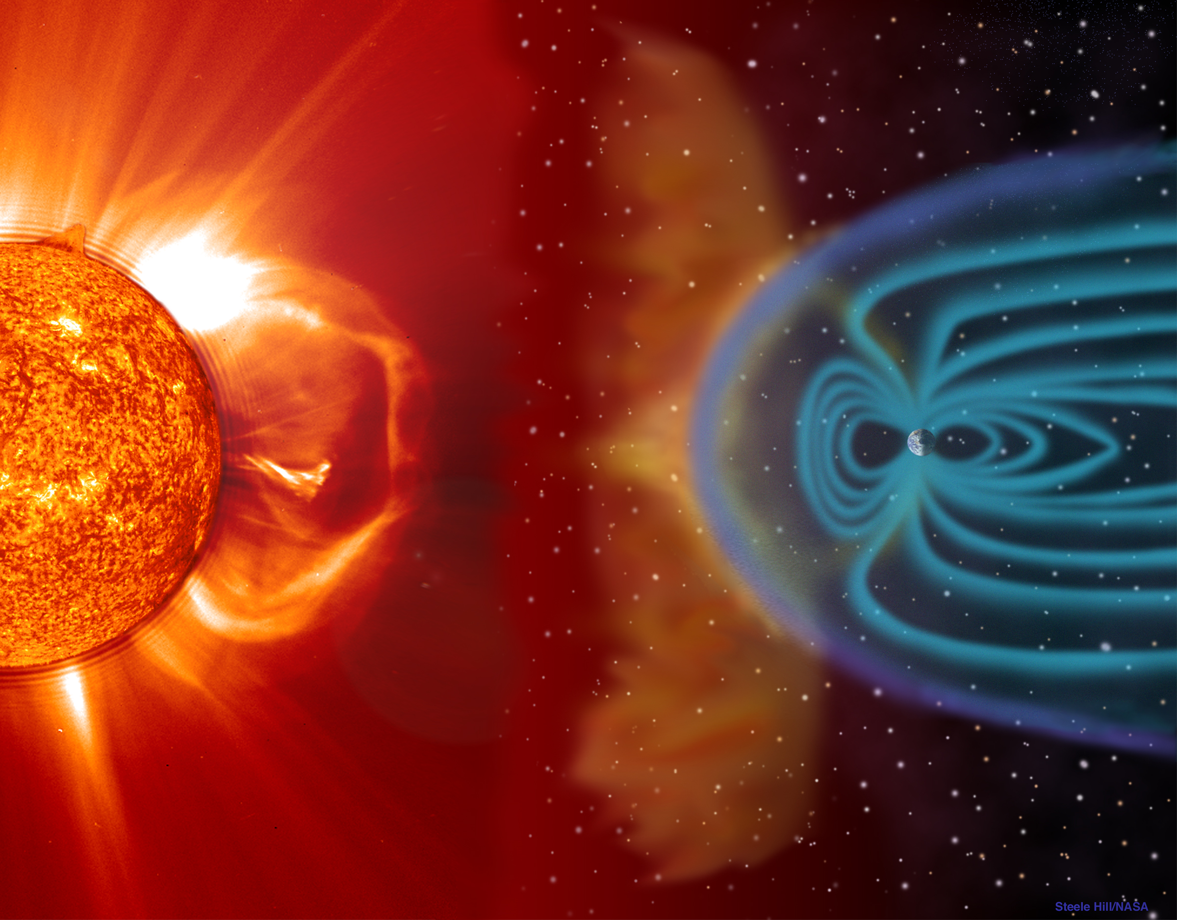 ESA - Coronal mass ejection (CME) blast and subsequent impact at Earth