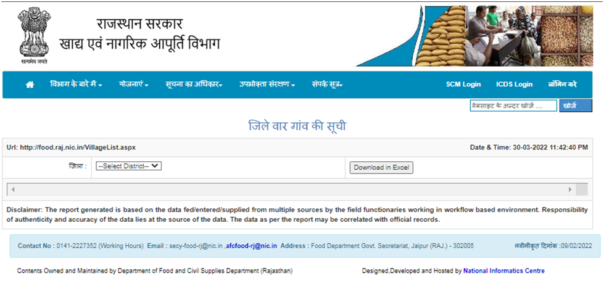 जिलेवार गांव की सूची कैसे देखें  - Rajasthan Ration Card List