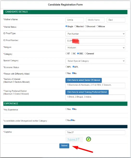 MP Sikho Kamao Yojana Online Registration Form PDF Sample